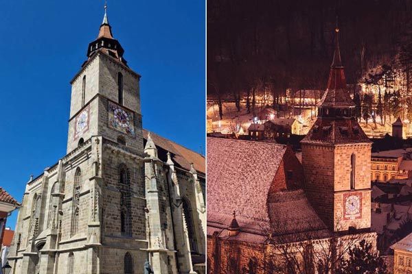 Die Schwarze Kirche bei Tag und bei Nacht