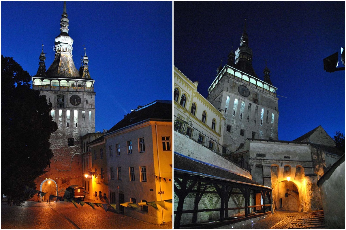 Der Stundturm (Turnul cu ceas) von Sighisoara bei Nacht